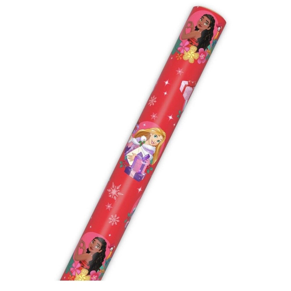 Hallmark Wrapping Paper Christmas Disney Princesses Red 70 sq ft Jumbo Roll Gift - Picture 4 of 5